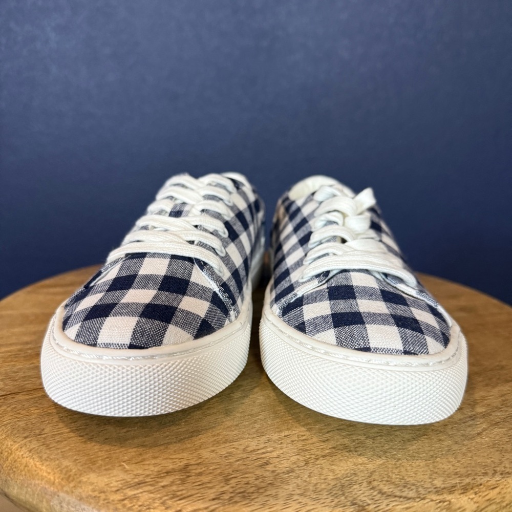 J. Crew NWT Navy Gingham Printed Canvas Sneakers | Size 6.5 - Picture 5 of 8